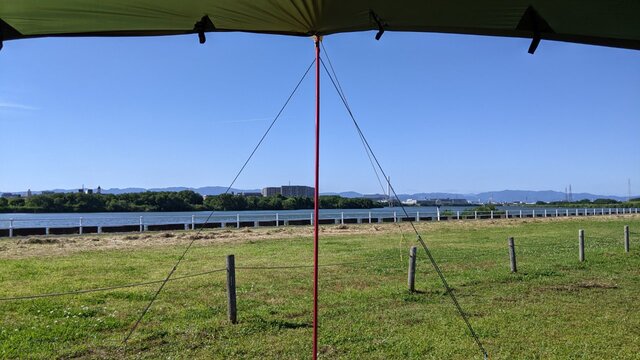 2022年梅雨前コロナ制限明けソロ自転車BBQデイキャンプ＠淀川河川公園・太子橋地区／小川張り